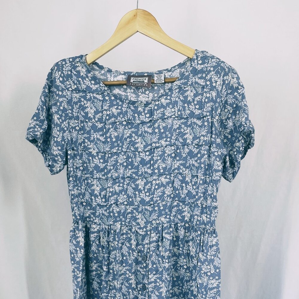 Late 1980s to Early 1990s Premier International Blue Flower Summer Long Dress